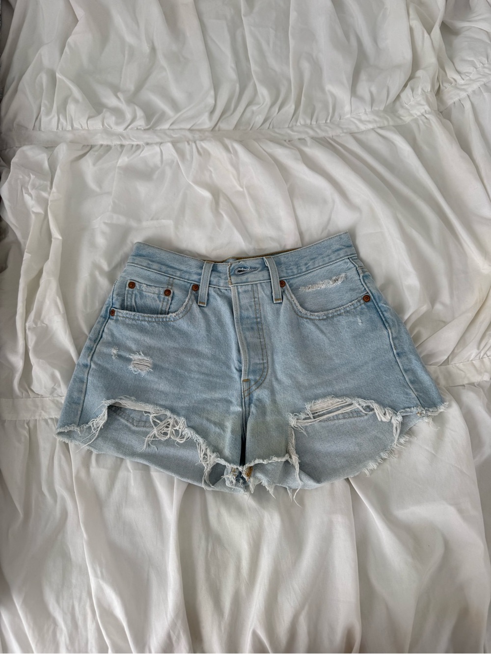 Levi's Light Blue Distressed High-Rise Denim Cutoff Shorts